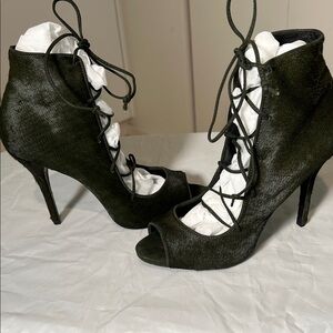 SCHUTZ Forest Green Lace-Up Cage Heels size 10